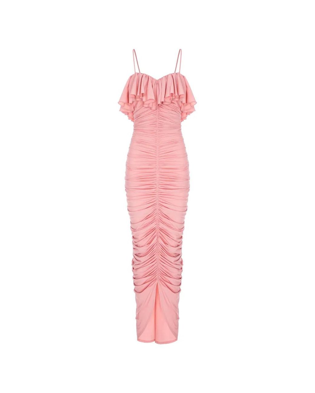 V:PM ATELIER Pink Perry Ruffled Ruched Maxi Dress