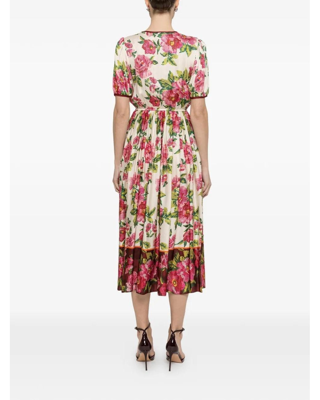 Nissa Red Floral-Print V-Neck Midi Dress