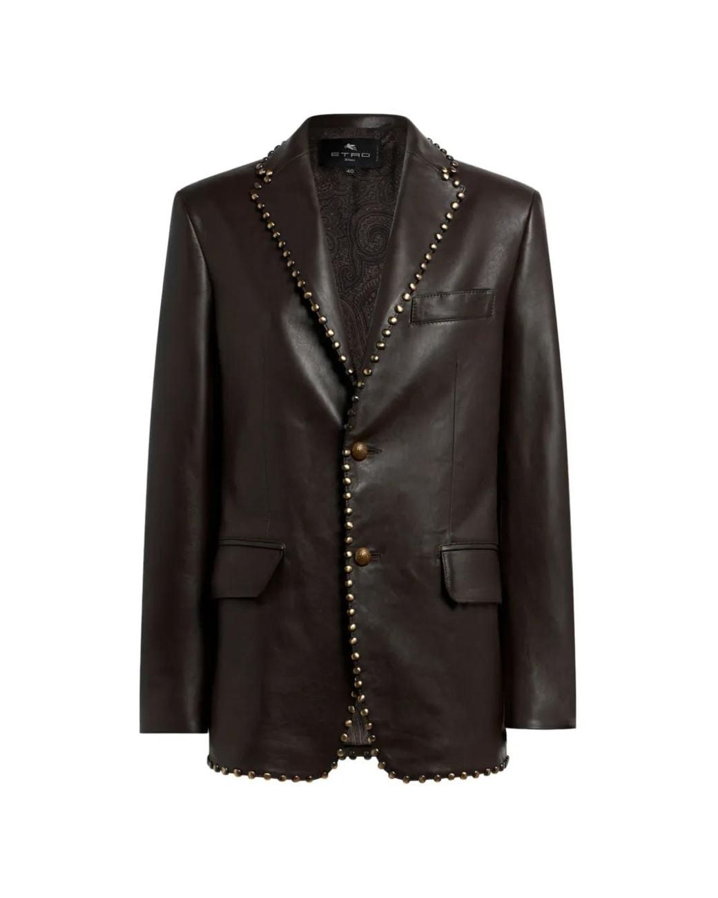 Etro Black Single-Breasted Leather Jacket With Studs