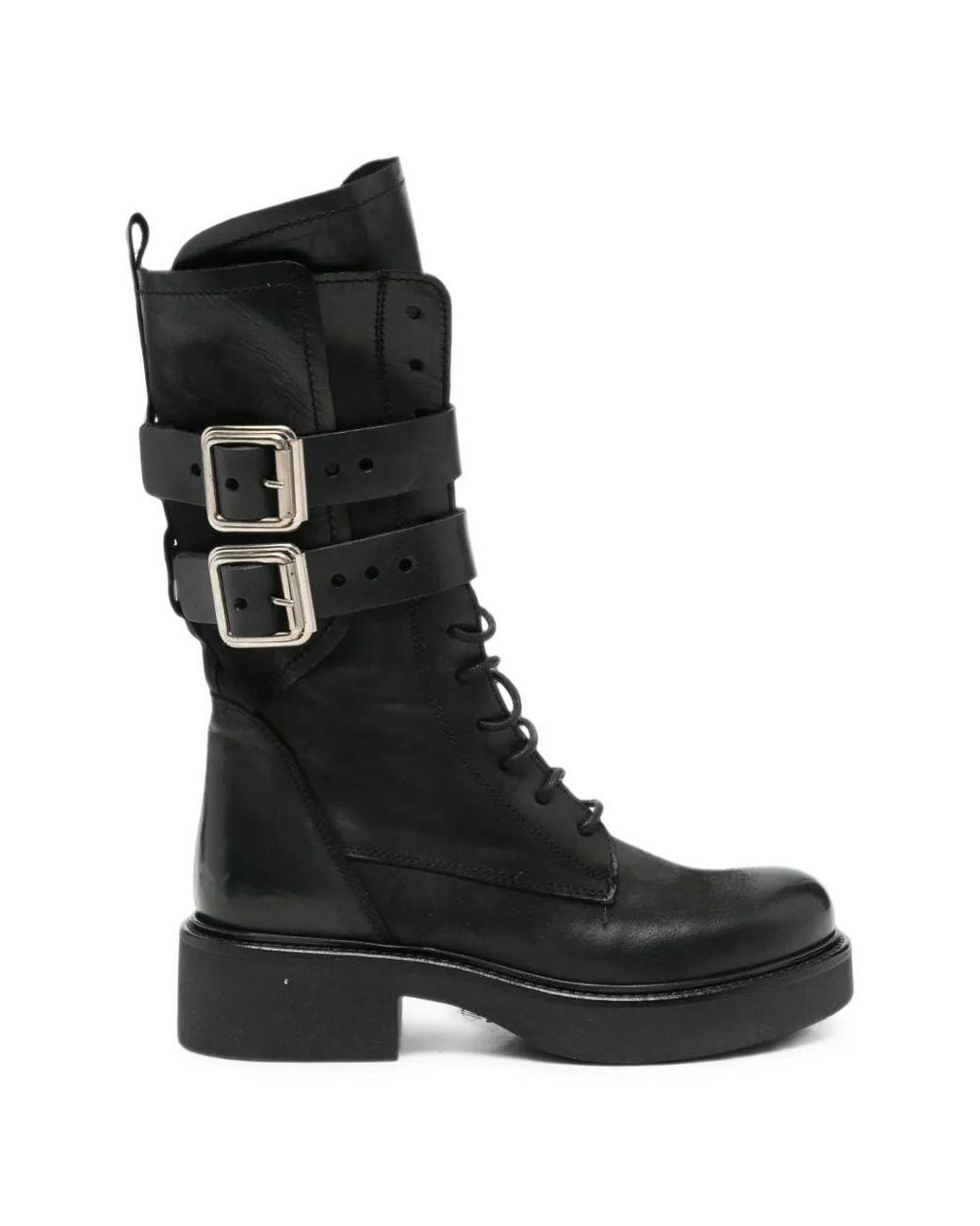METISSE Black Buckle-Strap Lace-Up Ankle Boots
