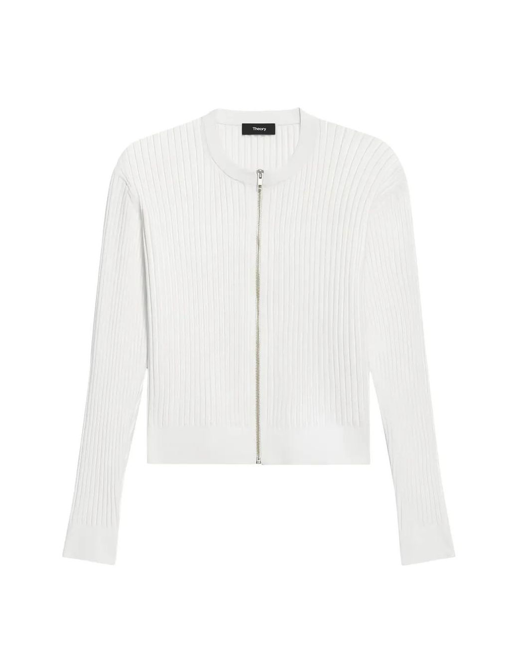 Theory White Pointelle Ribbed Cardigan