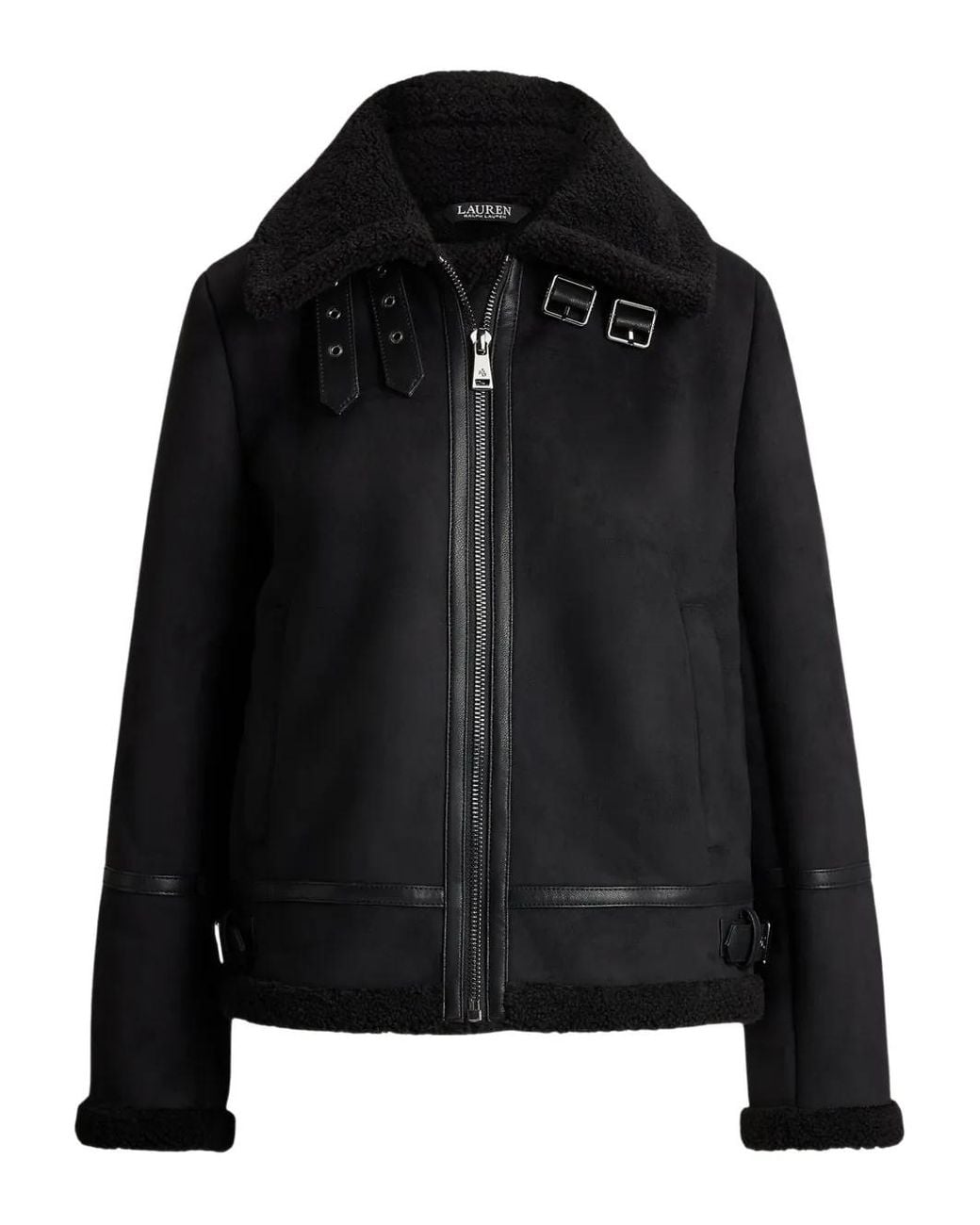 Ralph Lauren Black Shearling Zip-Up Jacket