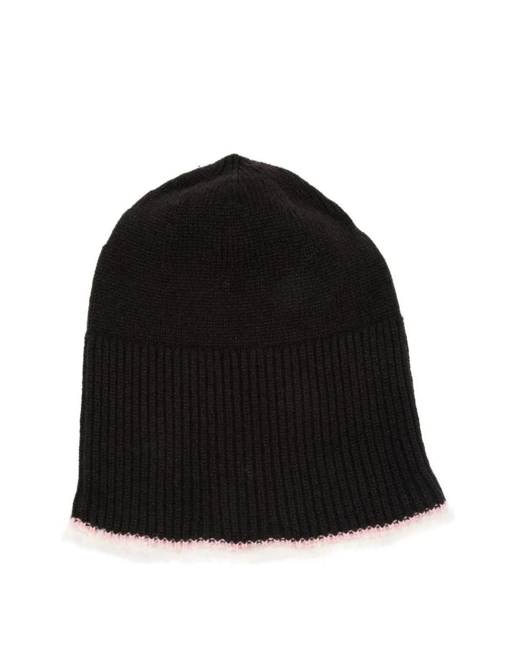 Barrie Black Ribbed-Trim Beanie Hat