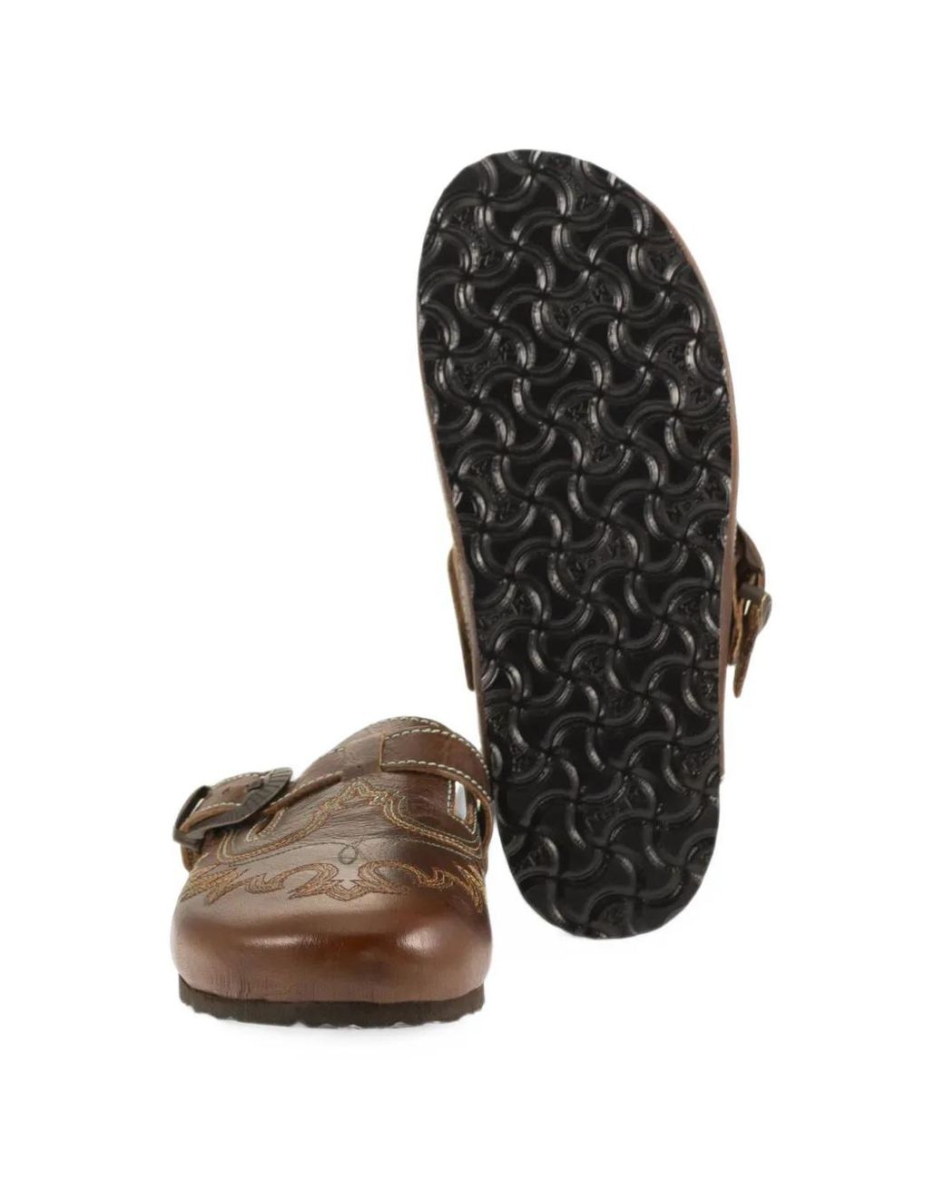 Mexicana Brown Mules Bahia Rust En Cuir À Broderies