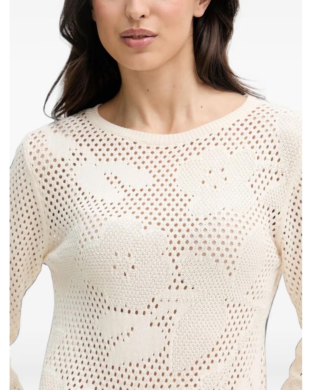 Benetton Green Open-Knit Floral-Pattern Sweater