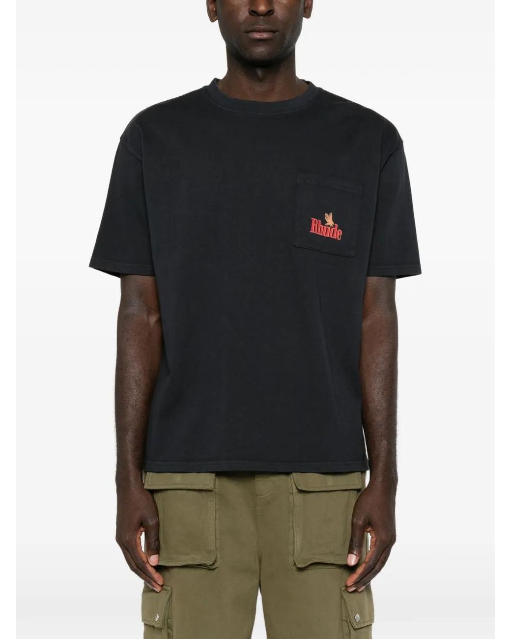 Rhude Black American Spirit Pocket T-Shirt for men