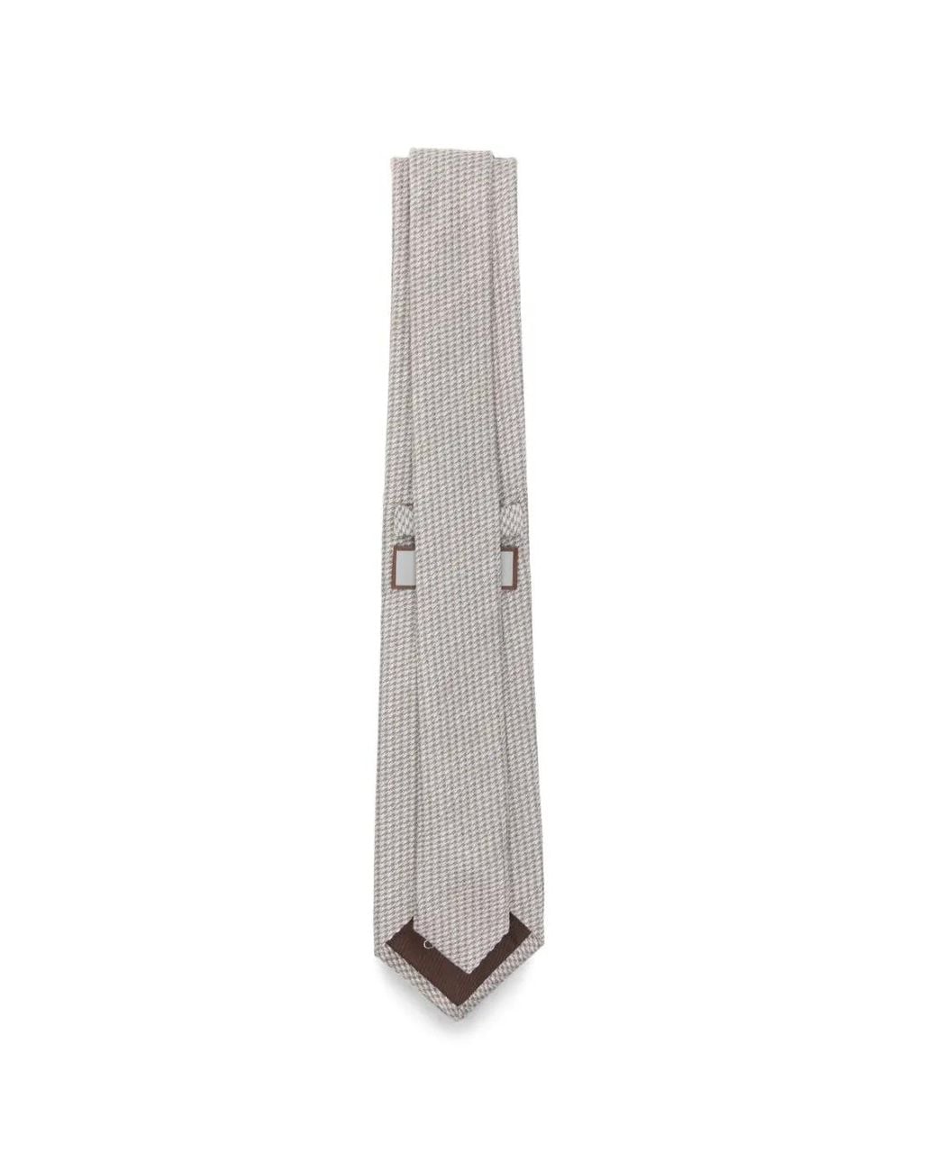 Canali White Houndstooth-Pattern Silk Tie for men