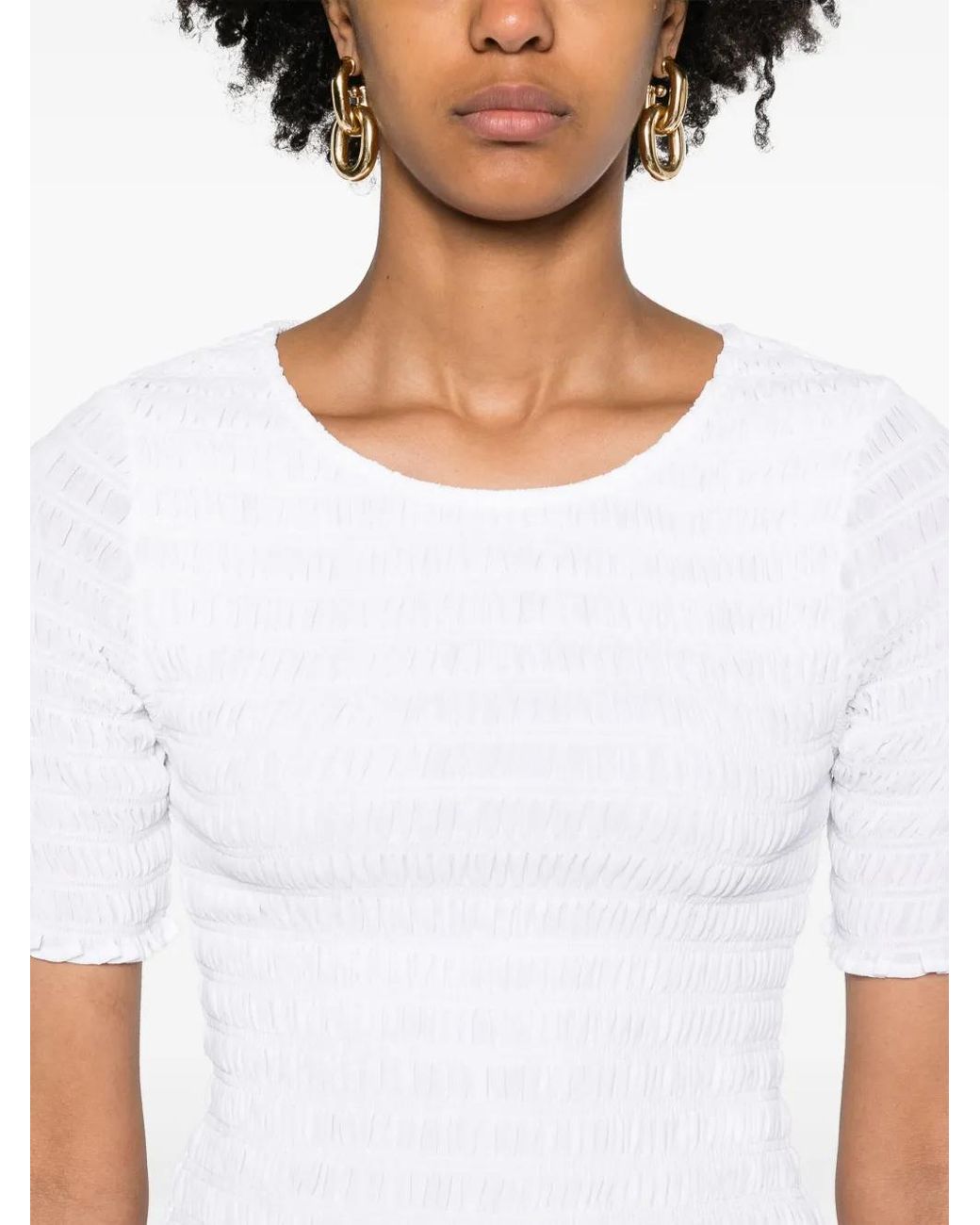 MICHAEL Michael Kors White Ruffled-Trim Smocked T-Shirt