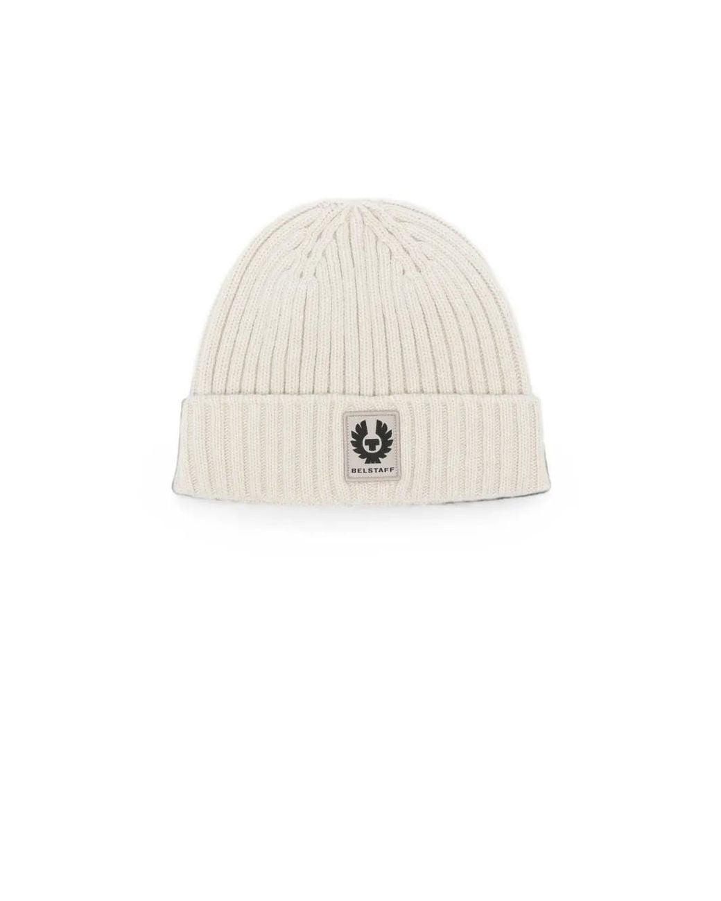 Belstaff White Ribbed-Knit Phoenix Patch Beanie Hat for men