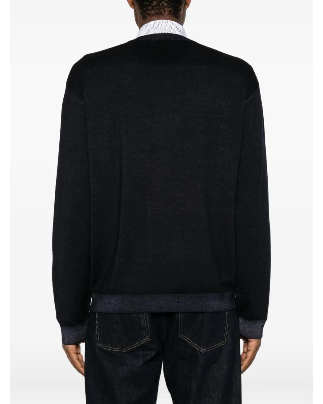 Emporio Armani Black Crew-Neck Virgin-Wool Sweater for men