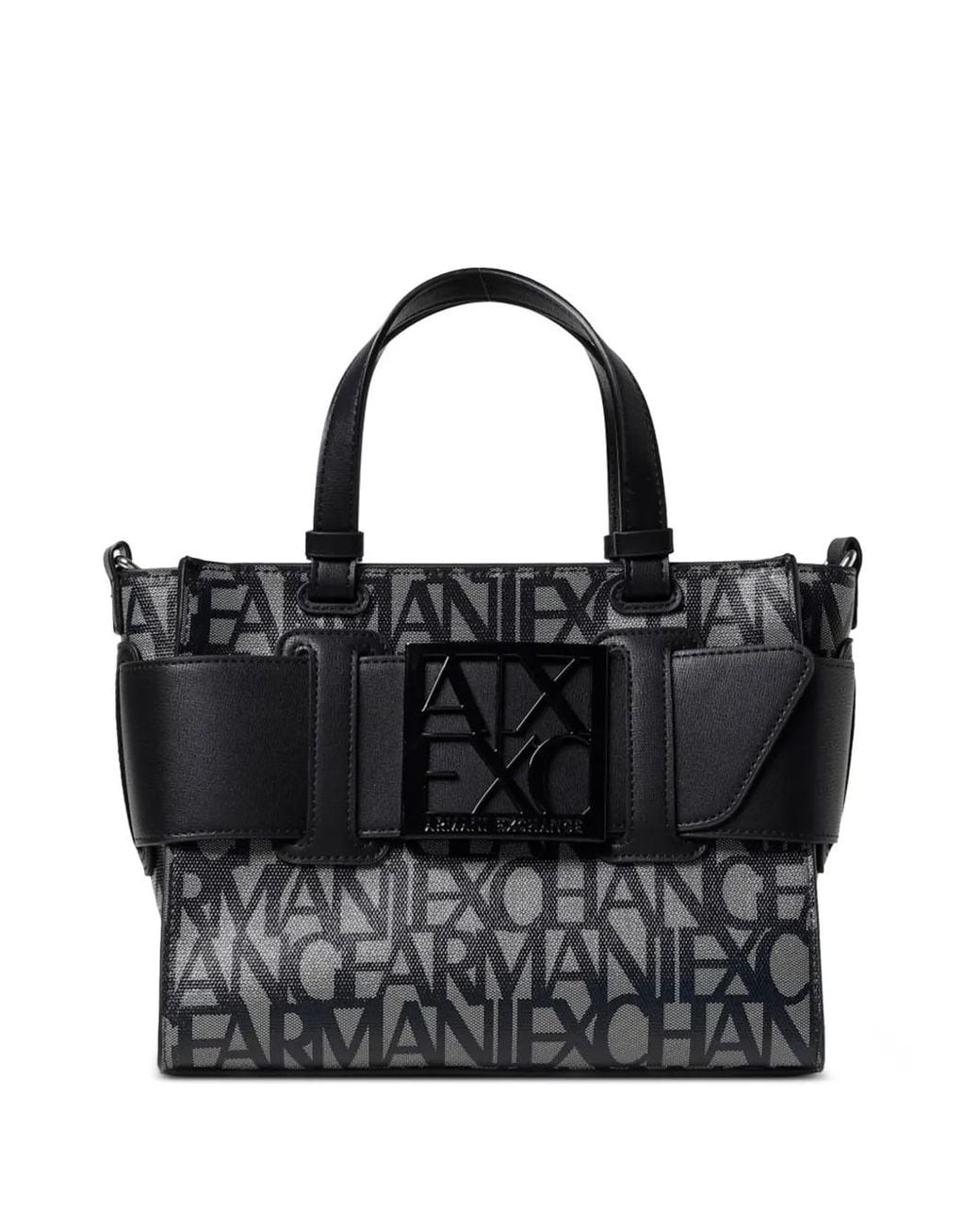 ARMANI EXCHANGE Black Logo-Plaque Tote Bag