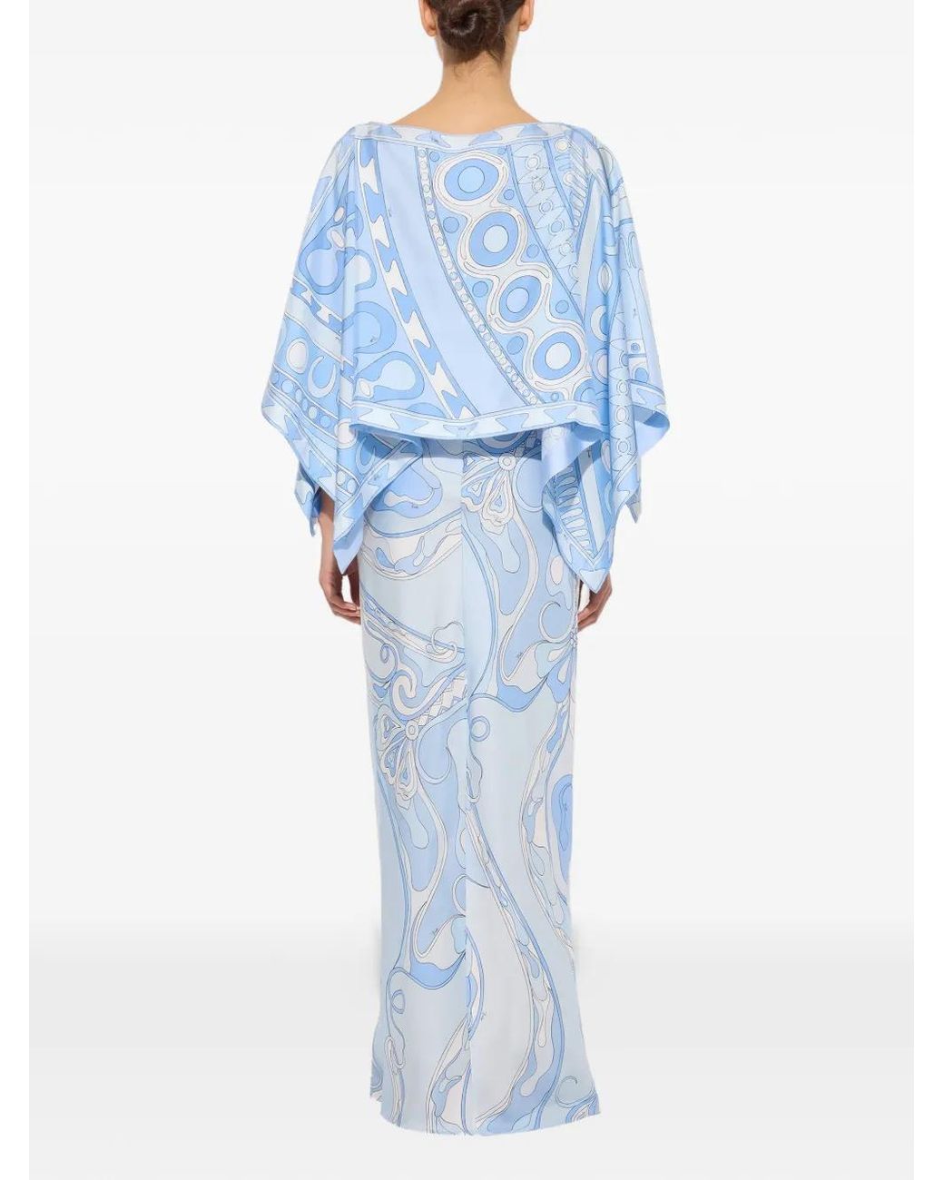 Emilio Pucci Blue Orchidee And Soleil-Print Silk Dress With Cape