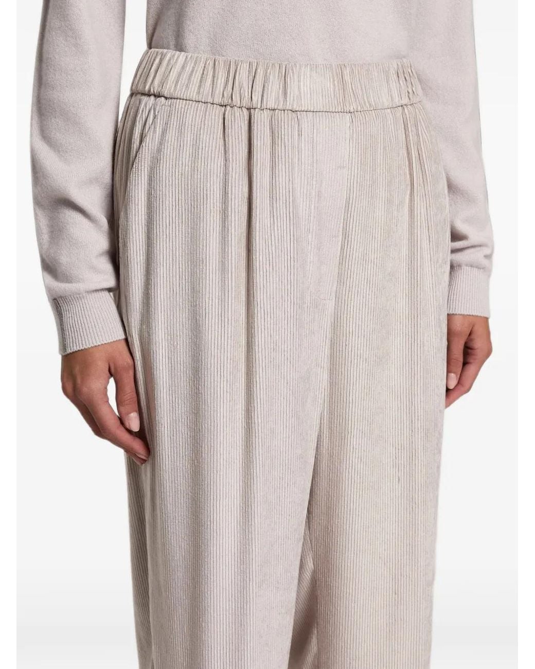 Peserico Gray Corduroy-Effect Pleated Trousers