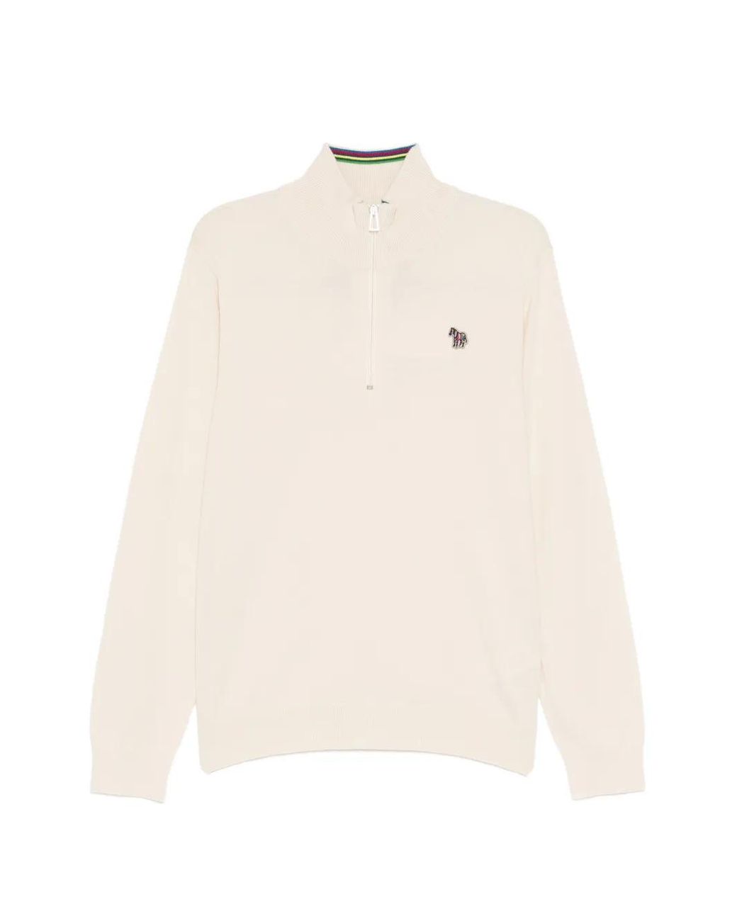 Paul Smith White Organic Cotton Quarter Zip Zebra Logo Sweater for men