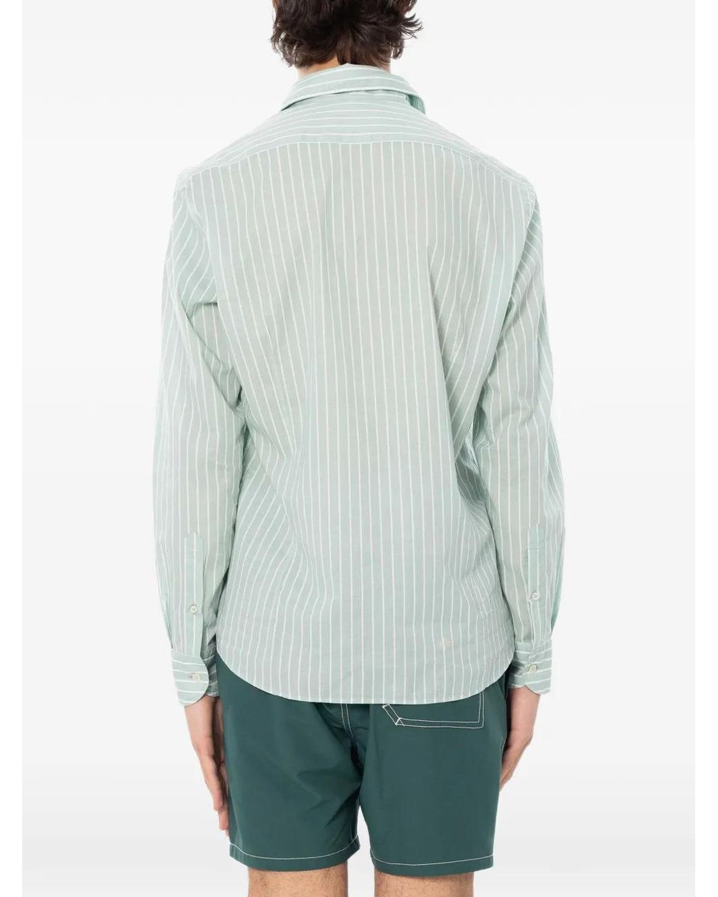 Mc2 Saint Barth Green Chemise Ice À Rayures En Voile De Coton for men