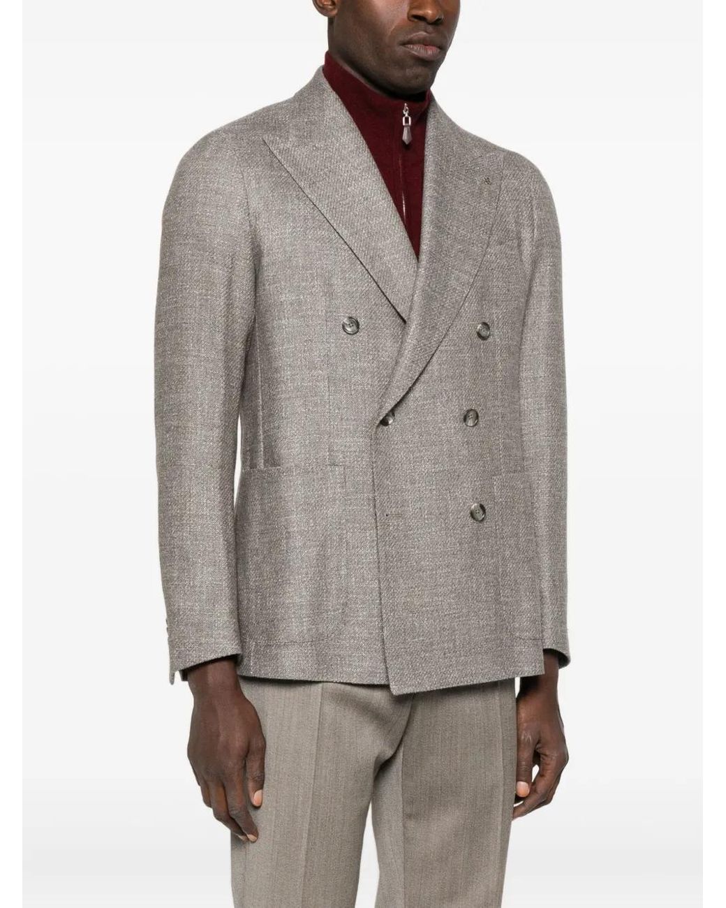 Tagliatore Gray Double-Breasted Textured Jacket for men