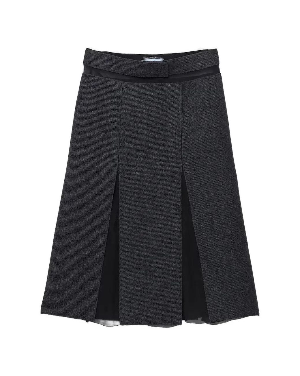 Prada Black Double Wool Midi-Skirt