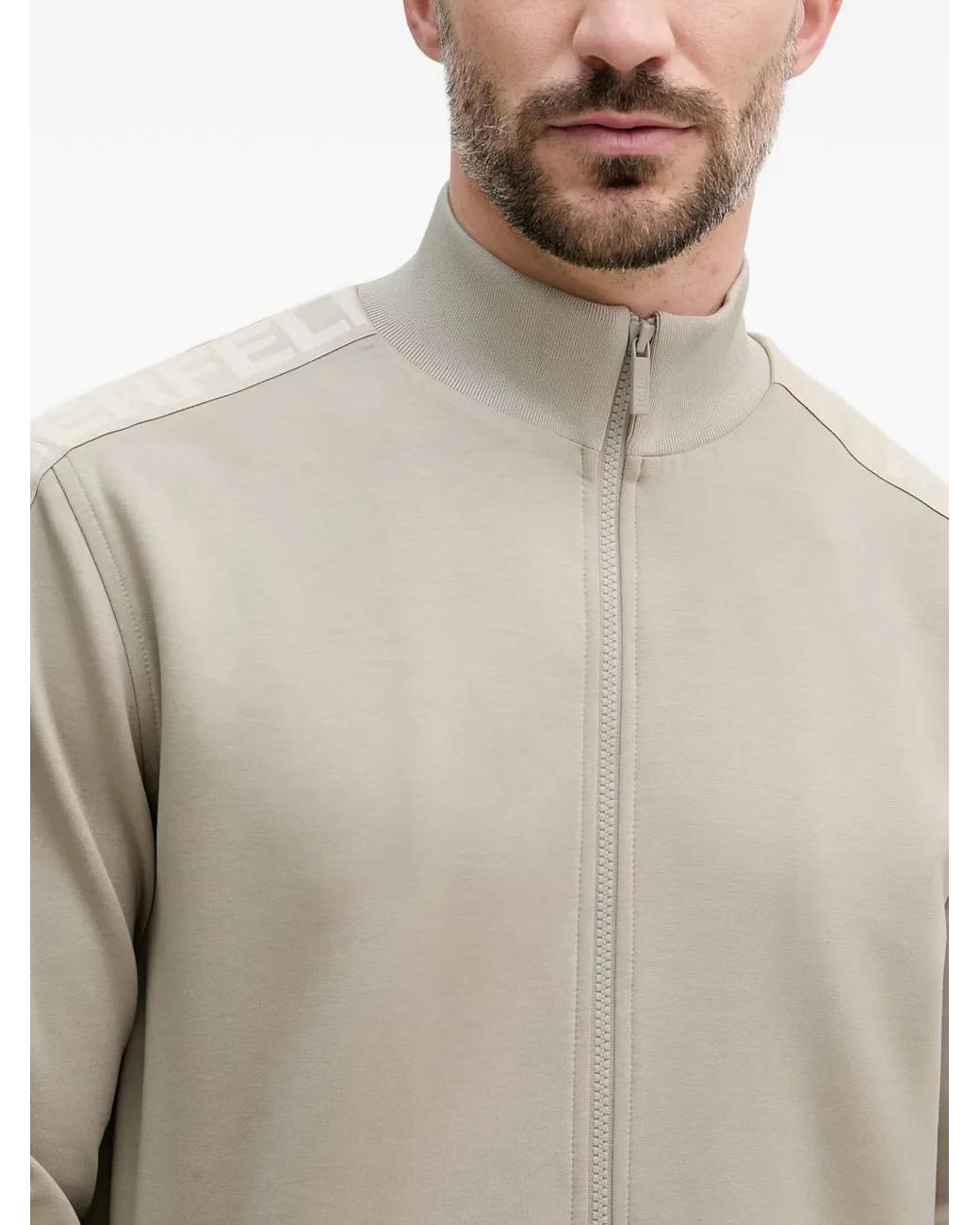 Karl Lagerfeld Natural Logo-Tape Zip-Up Sweatshirt for men