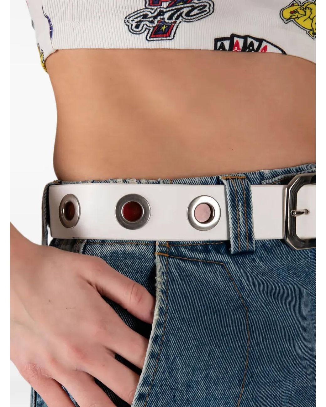 HTC White Eyelet-Embellished Belt for men