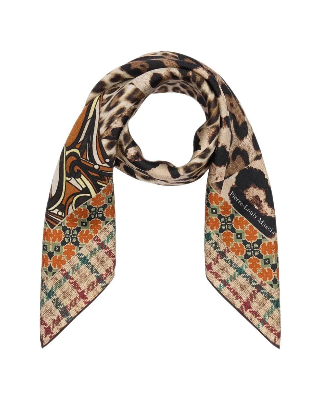 Pierre Louis Mascia Natural Aloeuw Leopard-Print Geometric-Border Scarf