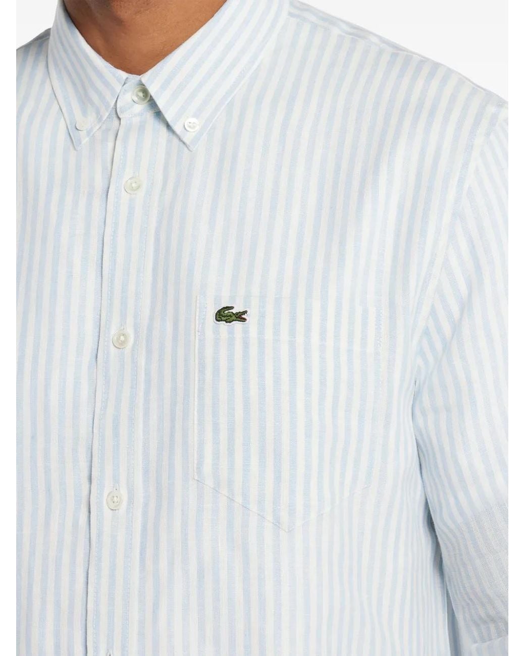 Lacoste White Logo-Appliqué Striped Shirt for men