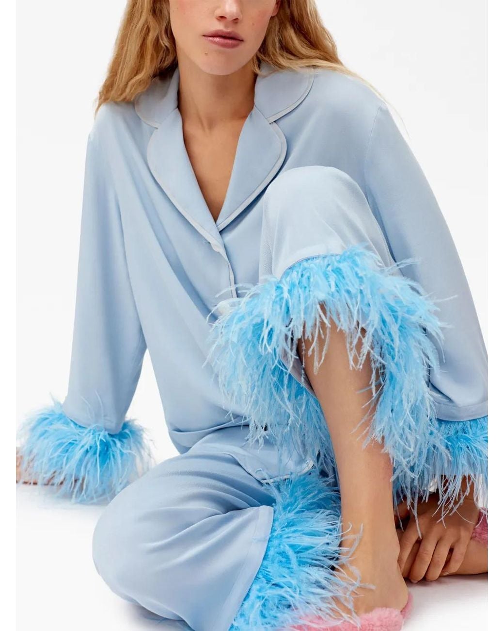 Sleeper Blue Feather-Trim Pyjamas