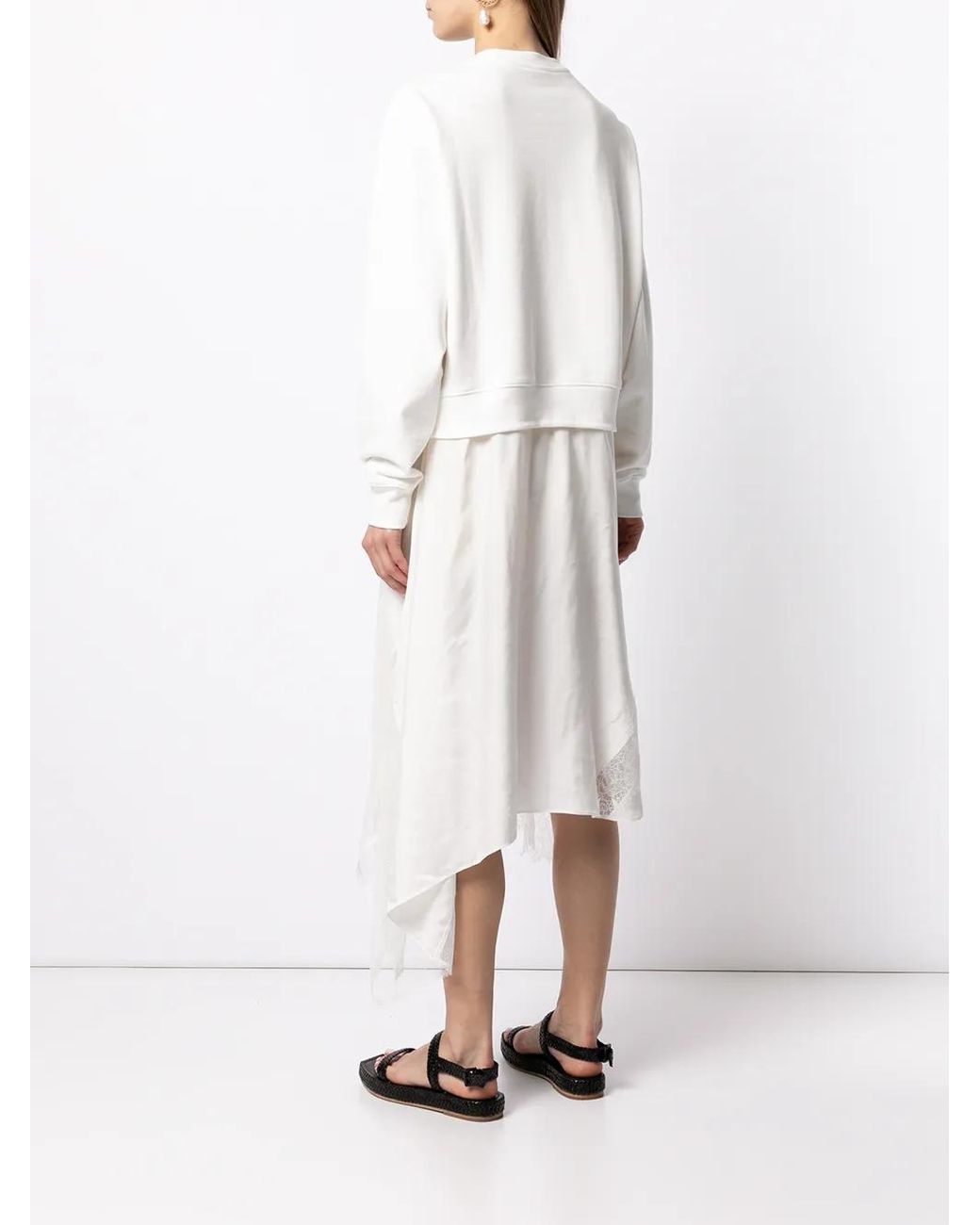 Goen.J White Sweatshirt-Layered Lace Dress
