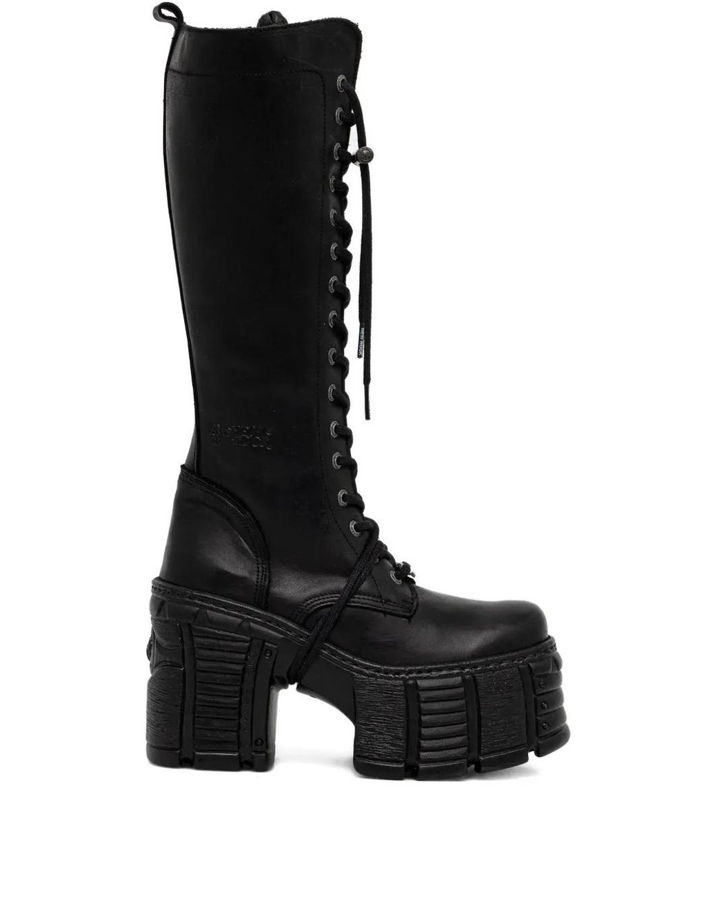 New Rock Black 120Mm Lace-Up Platform Boots