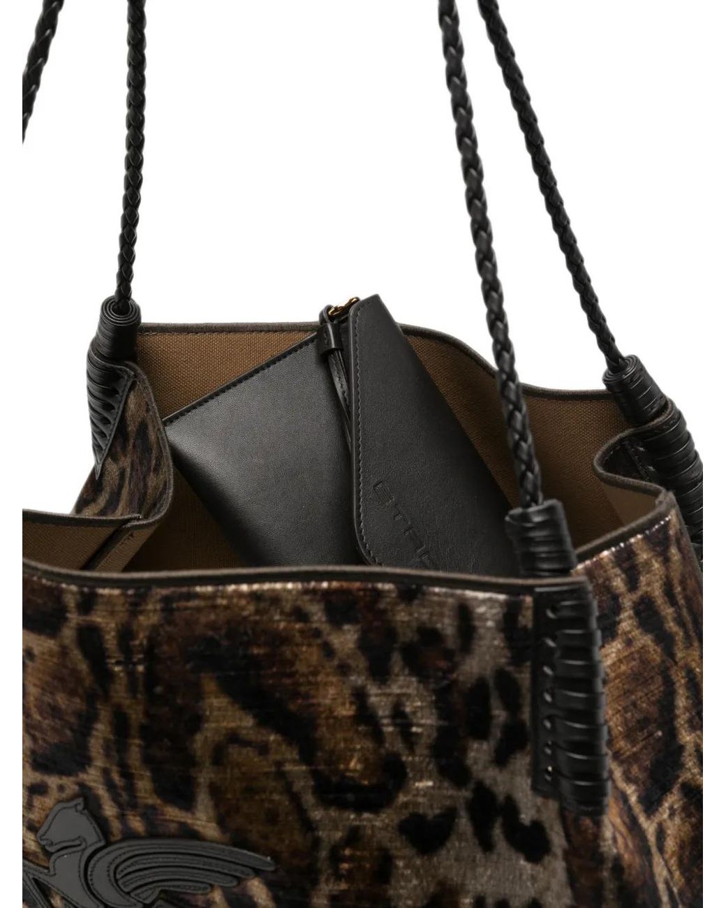 Etro Black Libra Leopard-Print Velvet Tote Bag