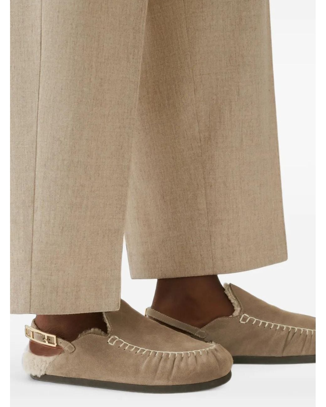 Fabiana Filippi White Shearling-Lined Whipstitch-Trim Loafers