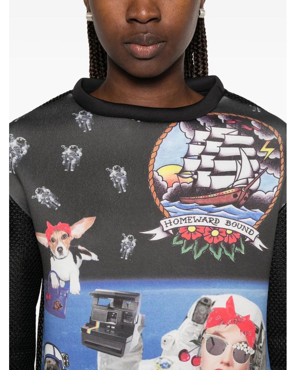 The Artistylist Blue Graphic-Print Mesh-Sleeve Sweatshirt