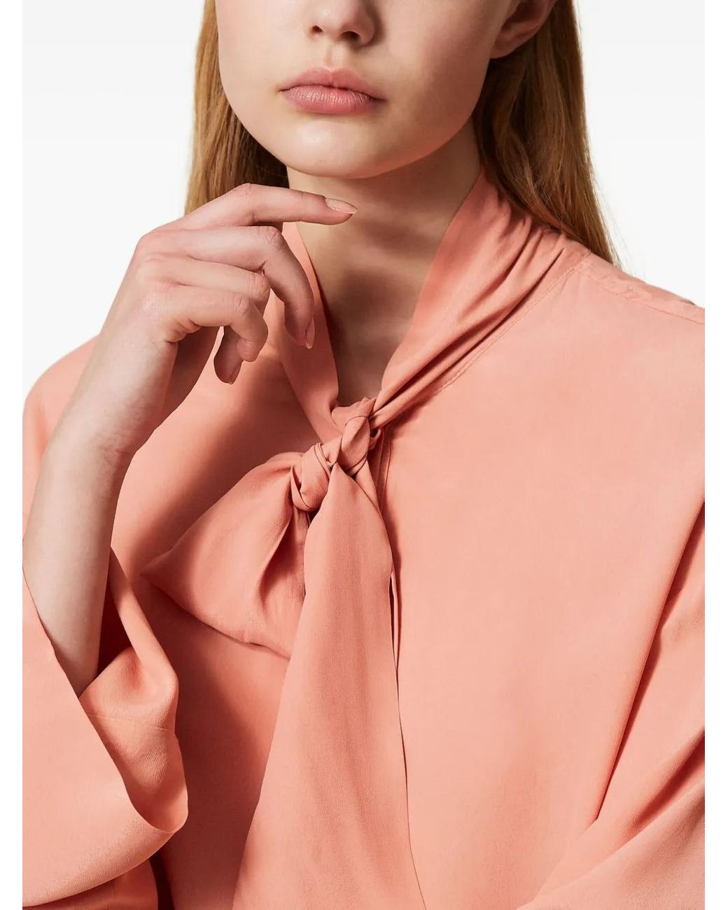 Twinset Pink Neck-Tie Crepe Shirt