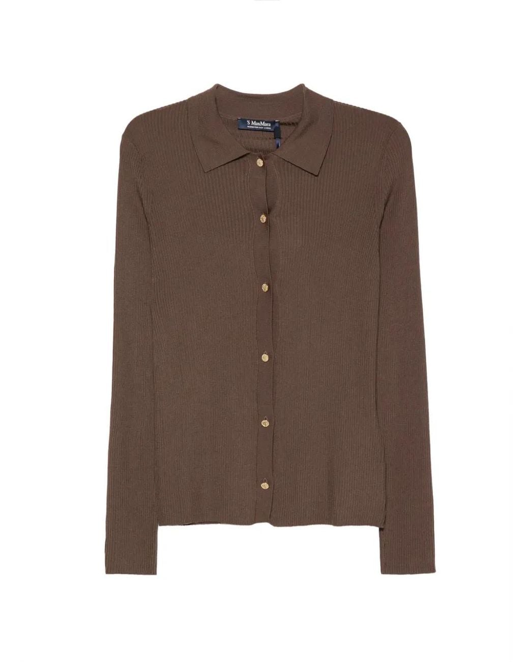 Max Mara Brown Limone Ribbed-Knit Cardigan