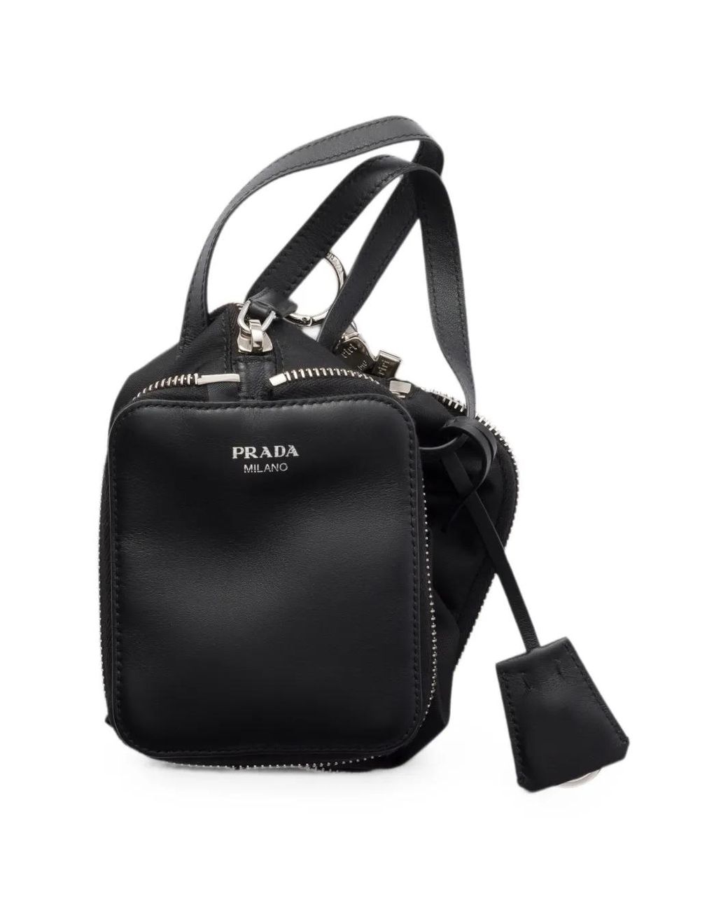 Prada Black Re-Nylon And Leather Foldable Mini Duffel Bag