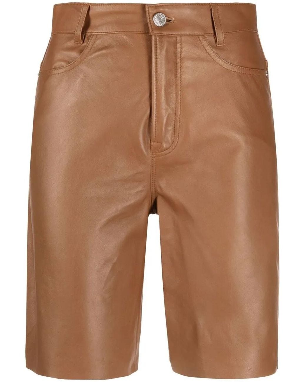 FRAME Brown High-Waisted Leather Shorts