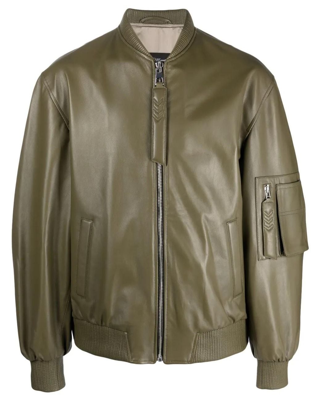 Manokhi Green Savona Leather Bomber Jacket