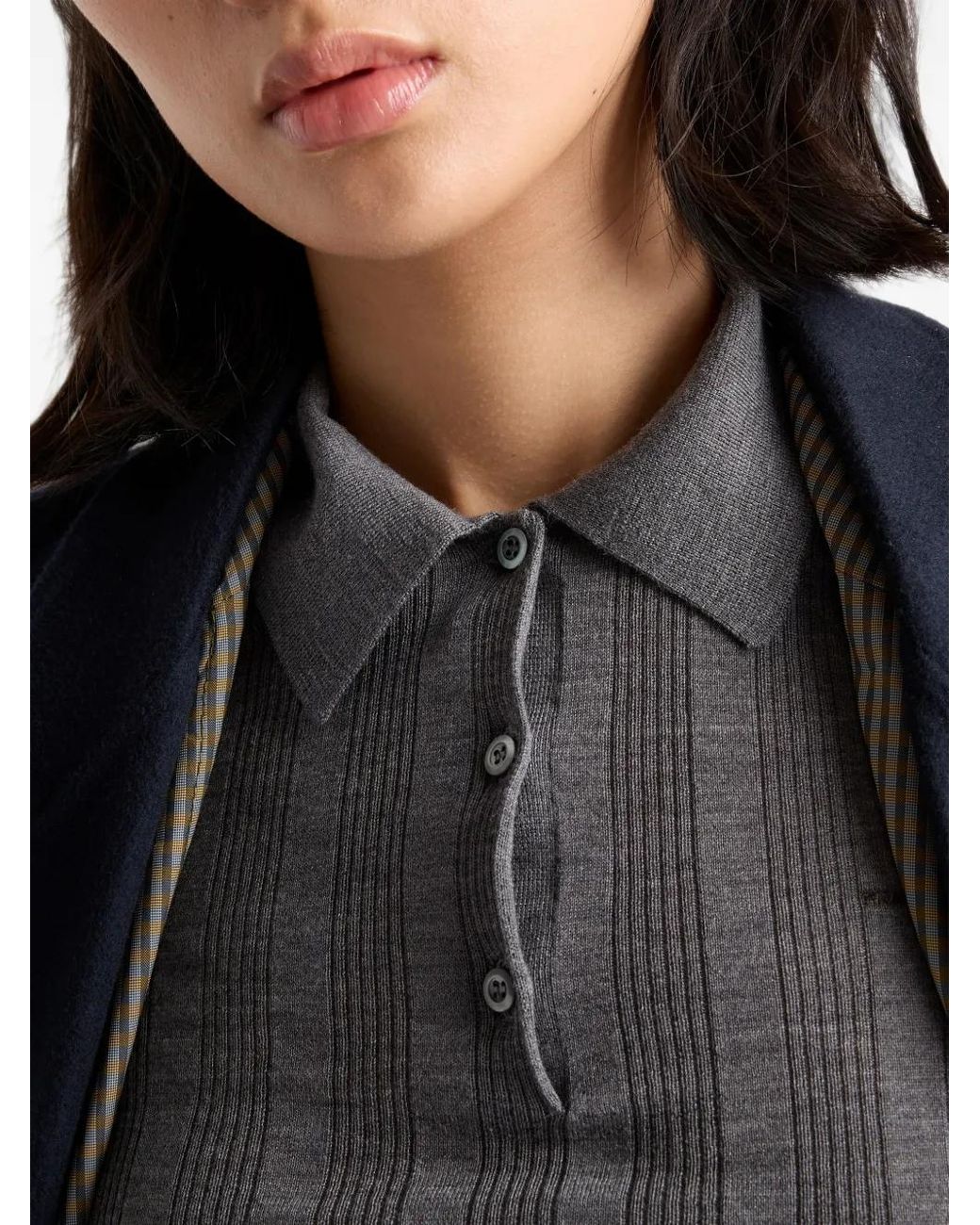 Prada Gray Wool Polo Sweater