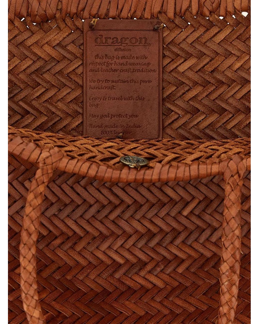 Dragon Diffusion Brown Large Bamboo Triple Jump Chevron-Weave Shoulder Bag