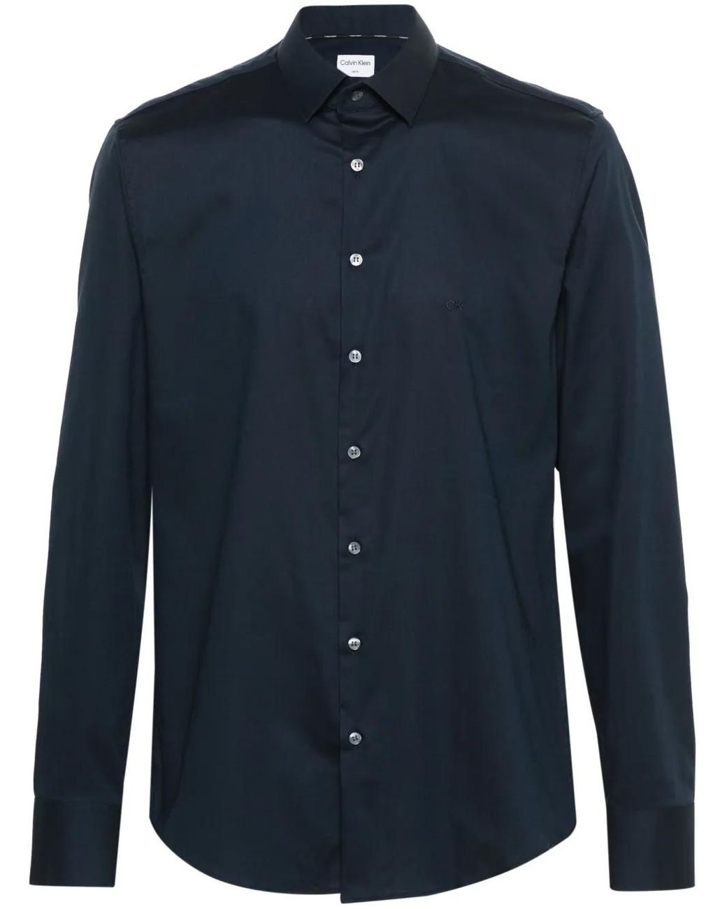 Calvin Klein Blue Monogram-Embroidered Cotton Shirt for men