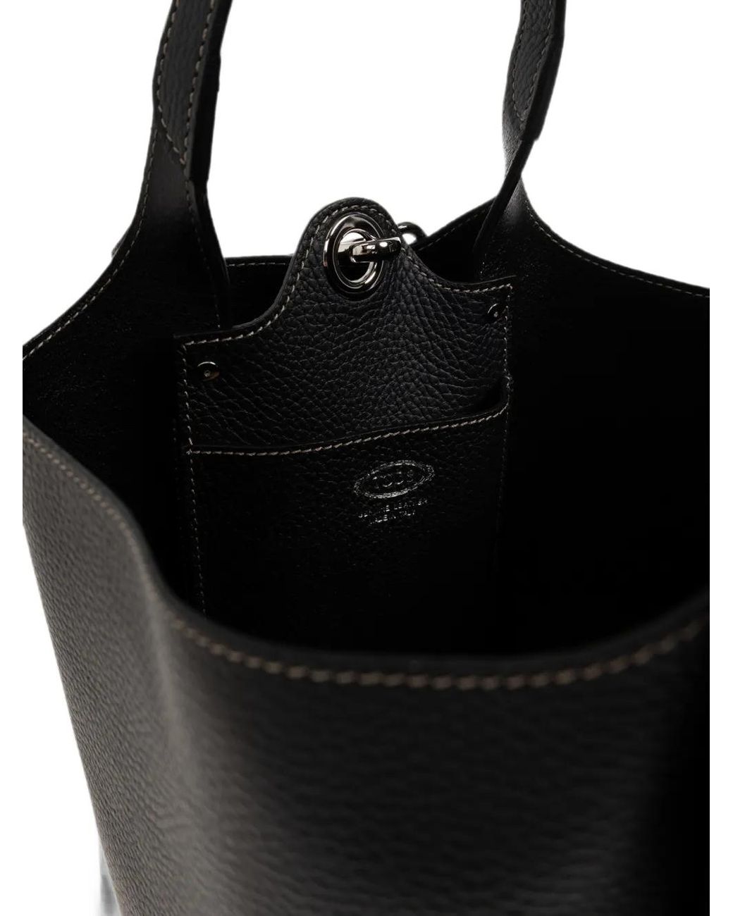 Tod's Black Small Logo-Plaque Grained-Leather Bucket Bag