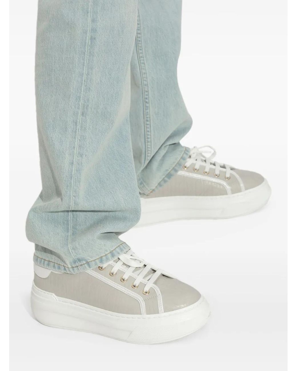 Furla White Textured Leather Platform Sneakers