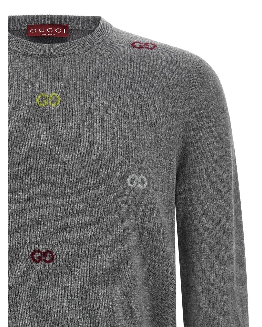 Gucci Gray Interlocking G Embroidered Sweater for men