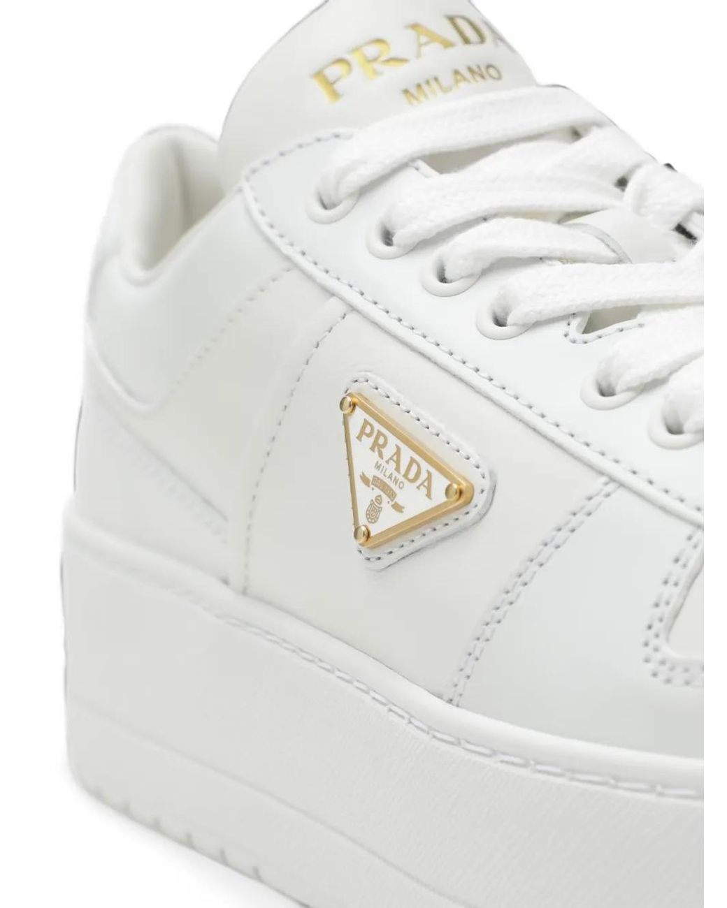 Prada White Logo-Plaque Flatform Sneakers