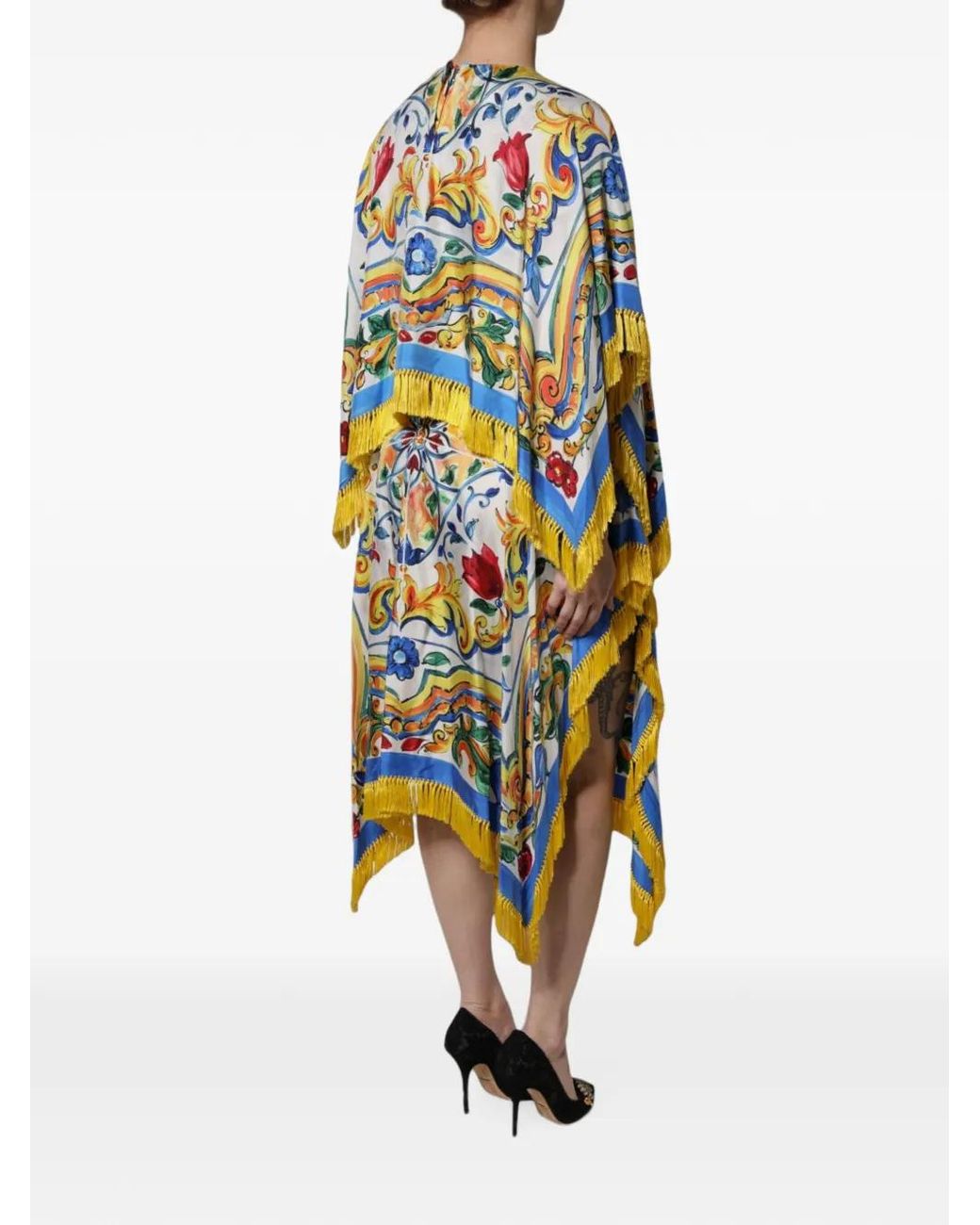 Dolce & Gabbana White Majolica-Print Midi Dress
