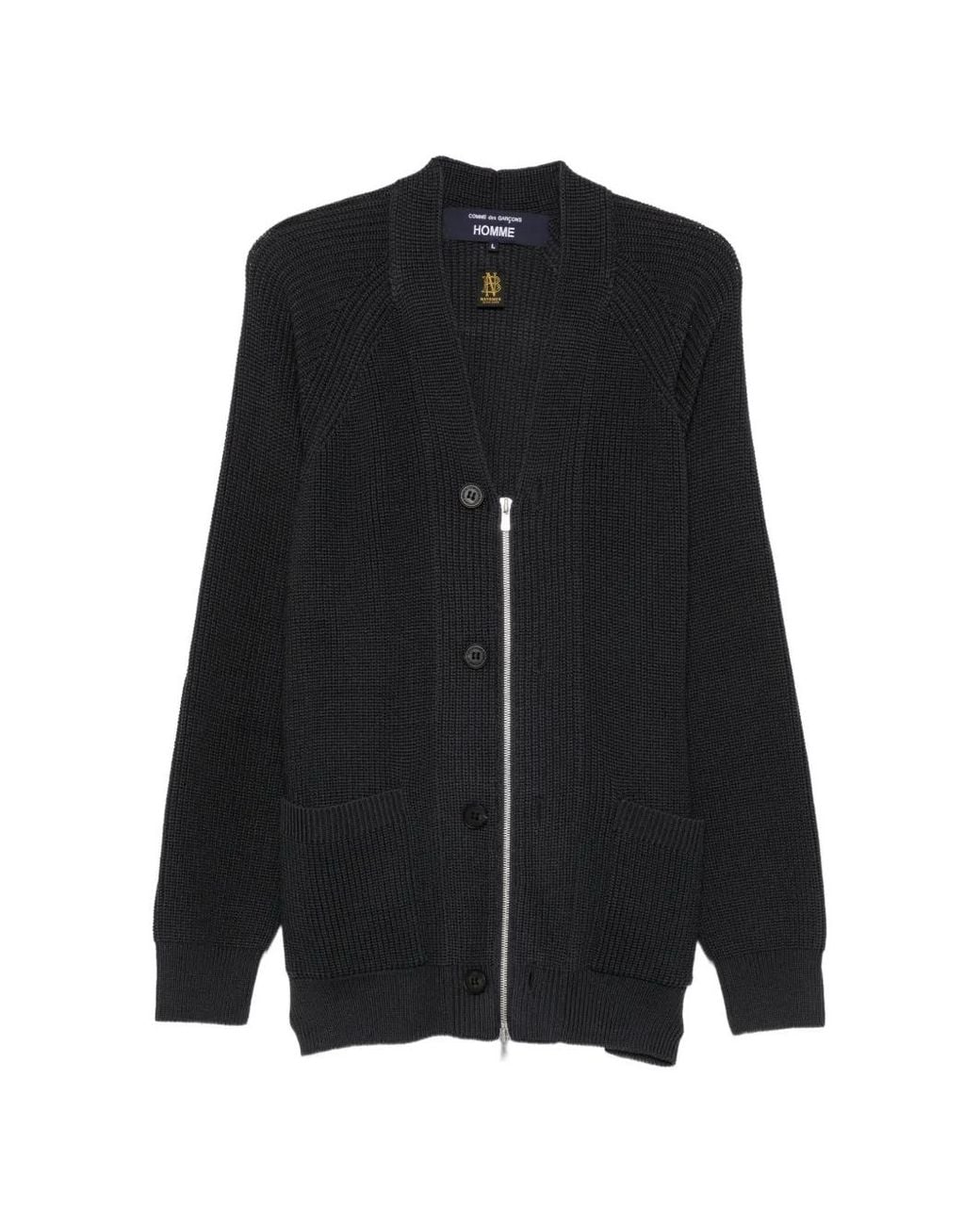 Comme des Garçons Black Ribbed-Knit Zip-Up Cardigan for men