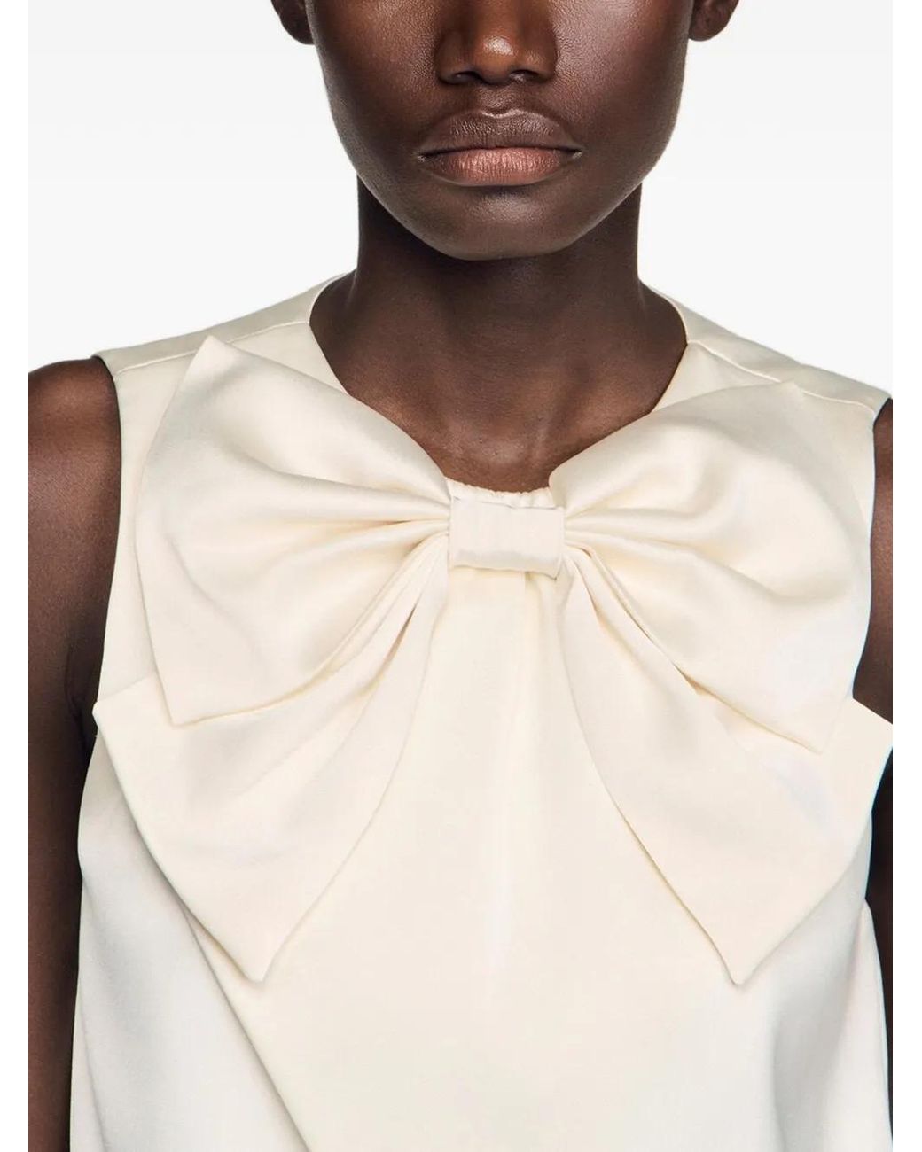 Sandro White Satin Bow Crop Top