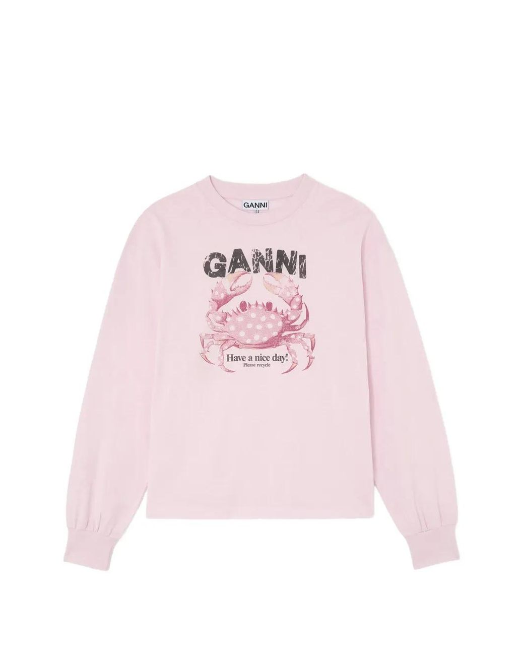 Ganni Pink Crab-Print Long-Sleeve T-Shirt