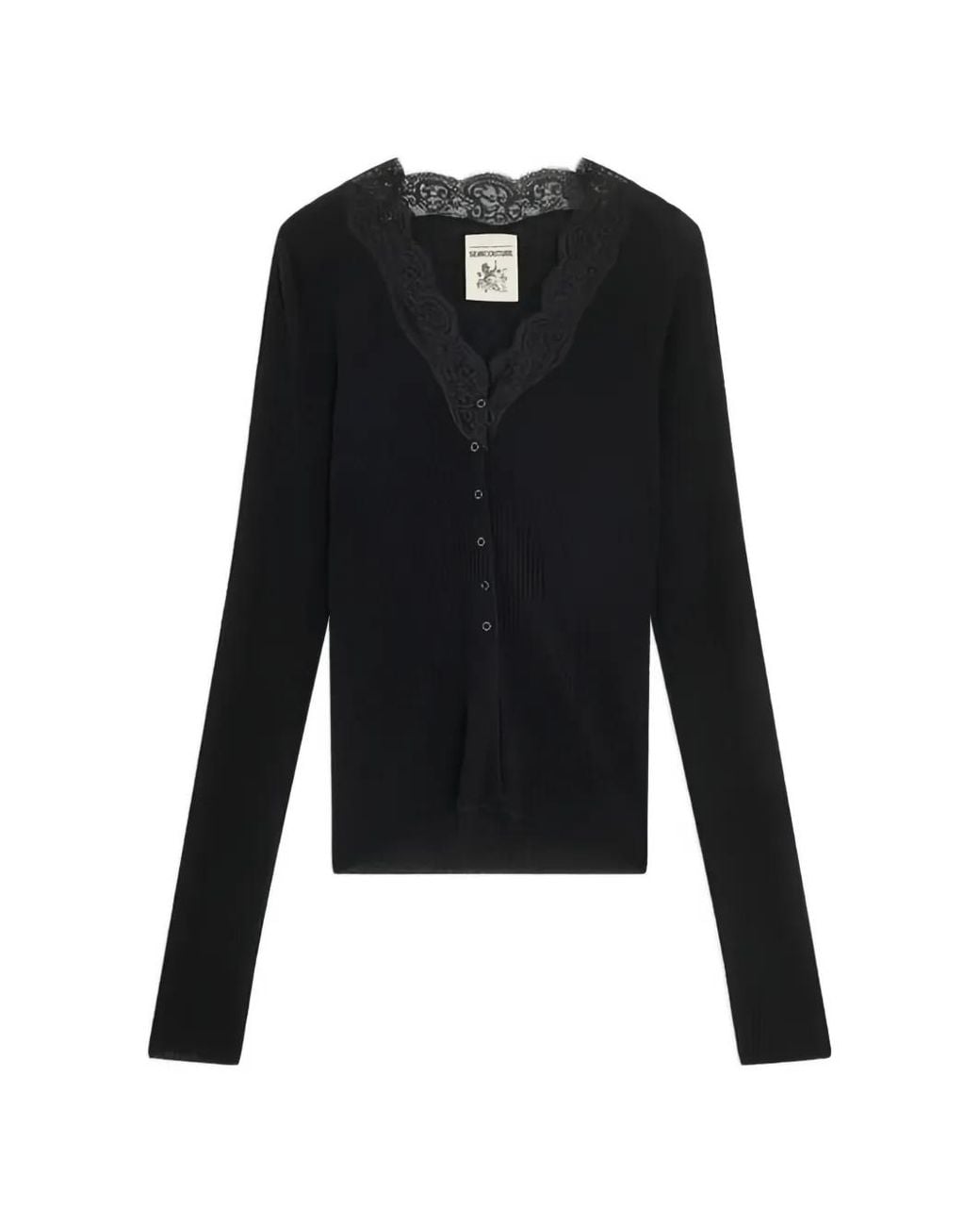 Semicouture Black Almira Lace-Trim Ribbed Cardigan