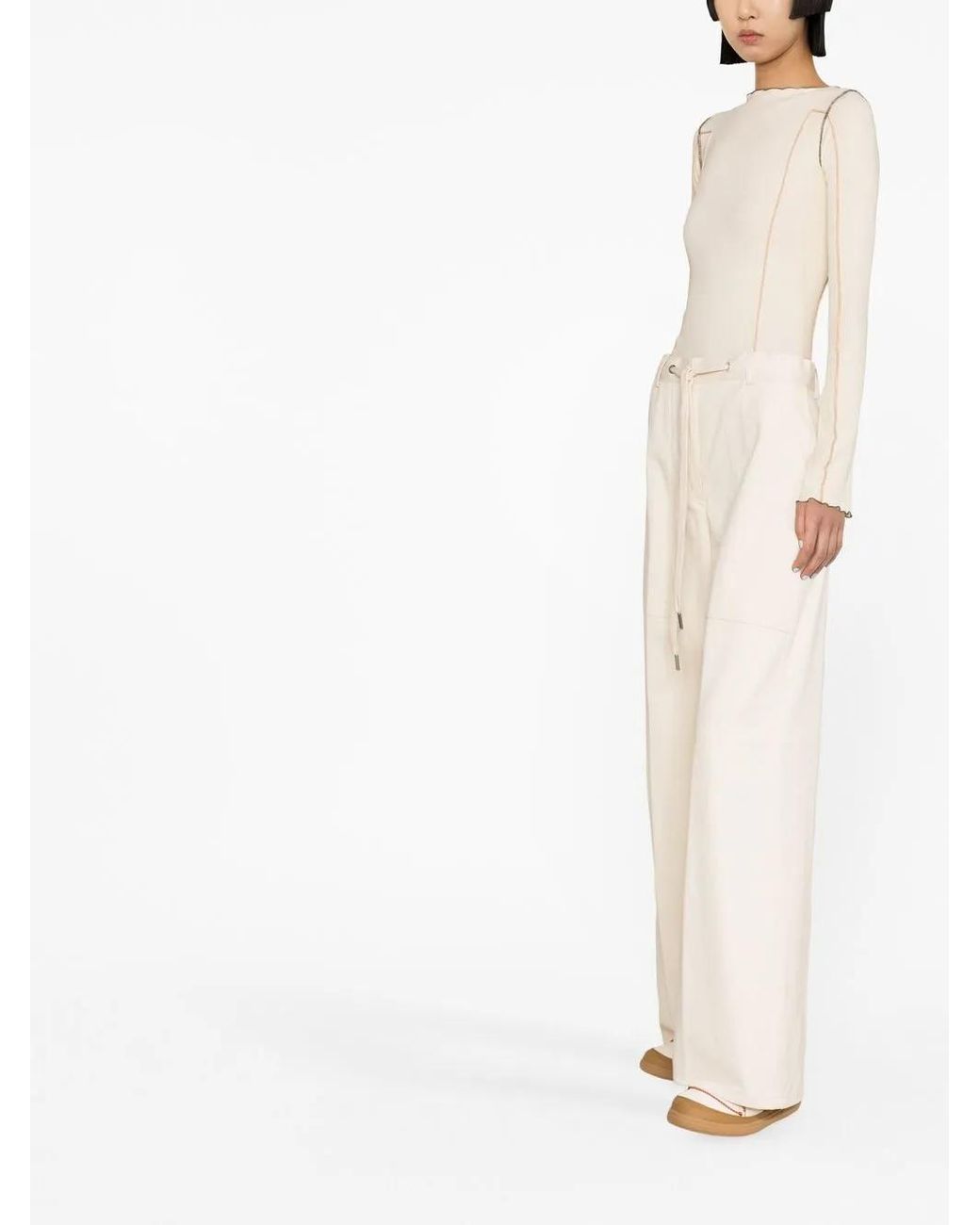 Moncler Natural Drawstring Wide-Leg Trousers