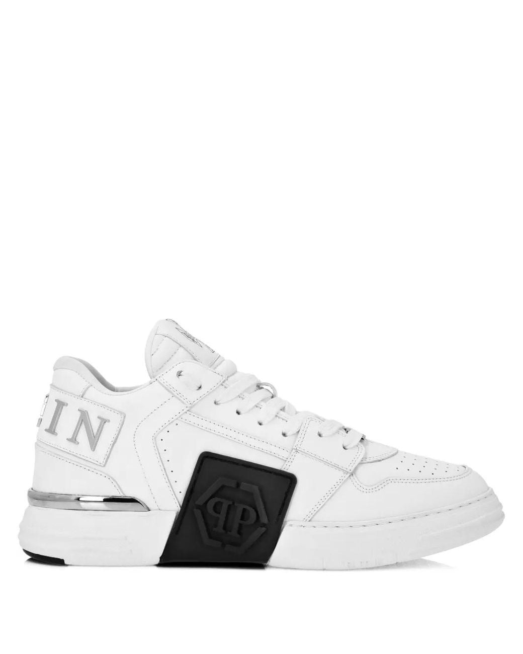 Philipp Plein White Phantom Kicks Logo-Embellished Panelled Sneakers